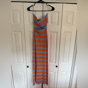 VICI   	
Lust For Sun Striped Cut-Out Maxi Dress - Lilac/Orange / XS